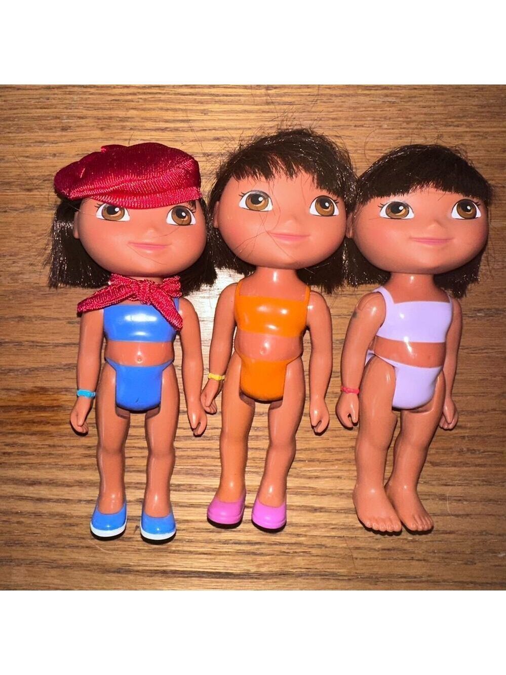 Lot Of 3 2005 Mattel Dora The Explorer Hard Plastic Jointed Dolls 6”